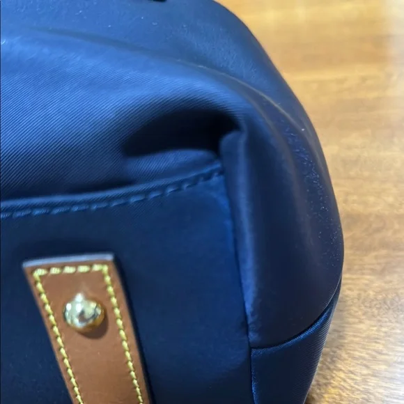 Dooney & Bourke Italian Nylon Navy and Brown Hobo Drawstring Bag - Picture 8 of 15